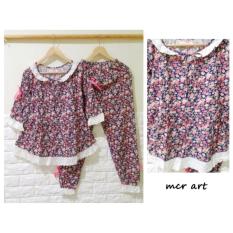 Baju Tidur Wanita Piyama Flower Pink Ribbon Renda