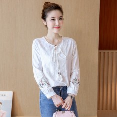 Kaos Musim Semi atau Musim Panas Baru Baju Dalaman Sastra Bordir (Putih)