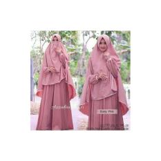 Baju wanita muslim-gamis Syari premium wolfice dustypink polos-busui- cadar-azzahra-by Nurul Collection