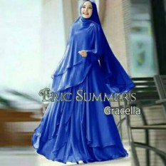 Baju Wanita Muslim Murah-dress gaun gamis Syari Ceruty polos-busui-size XL /gracella Biru Elektrik By Nurul Collection