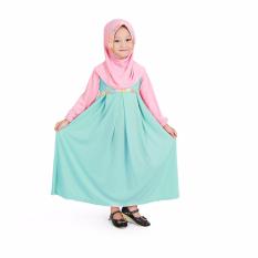 Baju Yuli Gamis Anak Perempuan Jersey Motif Bunga - Mint Peach