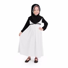 Baju Yuli Gamis Anak Perempuan Jersey Motif Bunga - Putih Hitam
