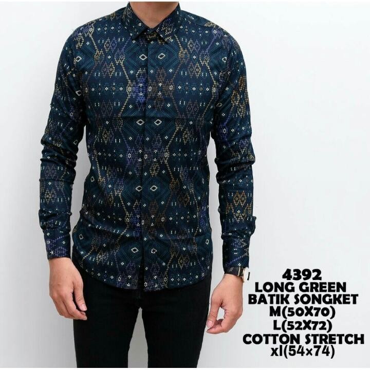 bajuku murah 4392 long green batik songket kemeja koko pria exlusive kemeja lengan panjang pria polos kemeja tangan panjang kerah lipat long slevees short slevees kemeja kantor kerja casual formal atasan pria fashion pria kaos oblong distro batik banana
