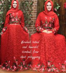 Baju/pakaian wanita murah-gaun dress gamis syari ceruty mix brokat warna maron-size XL By Nurul Collection