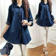 BajuReady 1008 BAJU WANITA ATASAN JEANS JUMBO PAKAIAN CEWEK DEWASA BIG SIZE BIGSIZE FIT XL KEKINIAN KEMEJA BABYDOLL