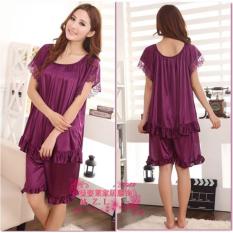 Bajutidur Piyama Setelan baju tidur Satin Jumbo Murah Ungu Polos
