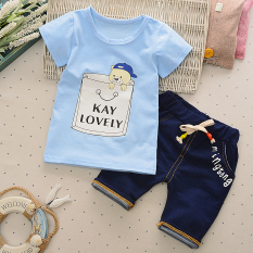 Baobao anak laki-laki musim panas baru di bawah usia celana pendek t-shirt (Ember beruang biru)