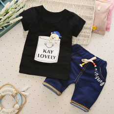 Baobao anak laki-laki musim panas baru di bawah usia celana pendek t-shirt (Ember beruang hitam)