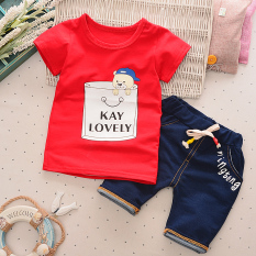Baobao anak laki-laki musim panas baru di bawah usia celana pendek t-shirt (Ember beruang merah)