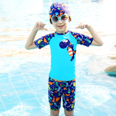 Topi Renang Anak-Anak Balita Anak Kecil Anak Besar (Biru Dinosaurus)