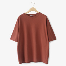 Baru Korea Modis Gaya Tenaga Kerja Warna Polos Leher Bulat Lengan Pendek Kaos (Bata Merah)