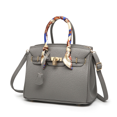 Baru Motif Kulit Imitasi Bahu Jinjing Tas Besar Tas Model Hermes (Abu-abu Terang)