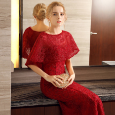 Gaun Baru Perjamuan Gaun Pengantin Mermaid Baju Pelayanan Mempelai Wanita (Merah)