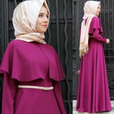 Baru Trendy Kepribadian Bergaya Cape Abaya Turki Wanita Pakaian Muslim Yang Elegan Gaun Islam Cocktail Ladies Long Lleeve Vintage Maxi Gaun (Ungu) -Intl