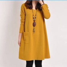 Baru Wanita Hamil Lengan Panjang Setengah Panjang Model Musim Panas Baju Hamil Musim Panas Gaun (904 Lengan Panjang Kuning wanita Hamil)
