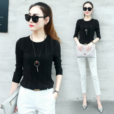 Atasan Baru Pakaian Wanita Lengan Bang Pendek Baju Musim Gugur Korea Modis Gaya (Hitam (Lengan Panjang))