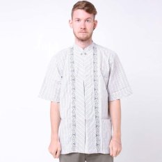 Batik Distro K7846 Kemeja Pria Koko Bordir Minimalis Garis - Putih