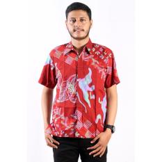 Batik Nulaba Kemeja Lengan Pendek Pria Daun pulau - Merah/ Pelangi