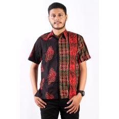 Batik Nulaba Kemeja Lengan Pendek Pria Kupu Pagar - Merah/ Pelangi