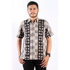Batik Nulaba Kemeja Lengan Pendek Pria Pagar Jepang - Hitam/ Putih