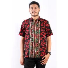 Batik Nulaba Kemeja Lengan Pendek Pria Sby Gugur Bunga - Merah/ Hitam/ Pelangi