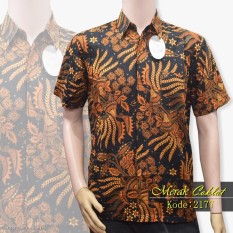 Batik Solo 2177 Kemeja Hem Batik Pria Motif Merak Hitam