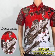 Batik Solo 3941 Baju Kemeja Batik Pria Motif Liris Berawan Warna Merah