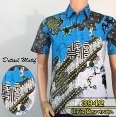 Batik Solo 3942 Baju Kemeja Batik Pria Motif Liris Berawan Warna Biru Sky