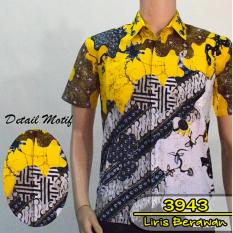 Batik Solo 3943 Baju Kemeja Batik Pria Motif Liris Berawan Warna Kuning Lemon