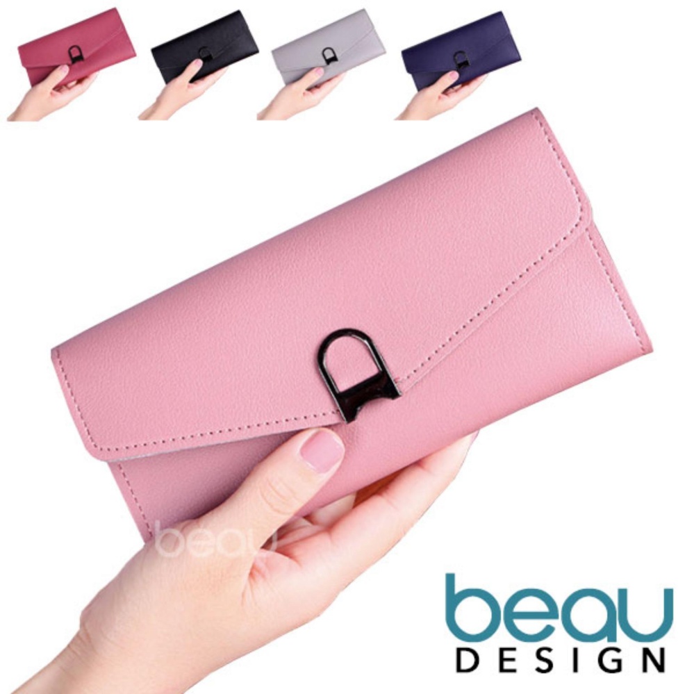 BEAU Dompet Wanita Import Batam Branded Model Terbaru Kulit Quality PU Leather Lock Women Purse Wallet