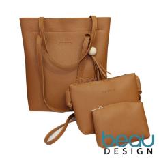 BEAU Set of 3 Tas Wanita Import Kulit Batam Branded Selempang Terbaru PU Leather Tote Women Shoulder Bags