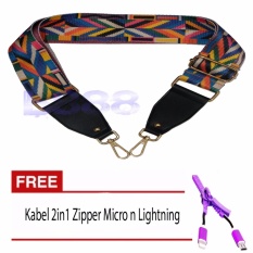 Beauty Strap Bag / Long Strap Bag Import / Tali Panjang Tas / Talpan Aztec / Tali Tas RAINBOW BIG Size 105cm Bisa Di Atur Panjang Pendek + Free Kabel Zipper Iphone dan Micro- Black