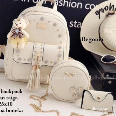 Tas BACKPACK/Ransel/TAS MINI BACKPACK/Tas Anak/Tas 3in1/Tas 4in1/TAS CROS BODY/TAS Drawstring backpack/Tas Messenger/Tas Chanel/Tas Dior/Tas FendI/Tas Louis Vuitton/Tas Prada/Tas Gucci/Tas murah BEGONIA 3PCS BACKPACK WHITE