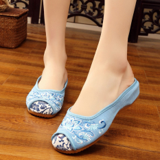 Beijing Oleander Bawah Tendon Topeng Tiongkok Rumahan Sendal Sepatu Bordir (Lotus Biru)