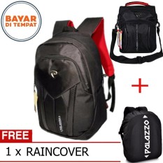 Beli 1 Grratis 1 Palazzo Tas Ransel 35429-17 Asimetric Design Original - Black + Raincover