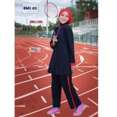 Believe Setelan BMS-02 Baju Olahraga Muslim Kaos Wanita Baju Muslim Kaos Blue
