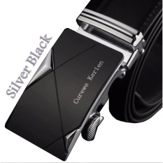Ikat Pinggang Kulit Import Branded Curewe Kerien Mens Belt Ban Gasper Sabuk - SILVER BLACK