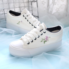 Cina Gaya Sastra Perempuan Sol Tebal Sepatu Angsa Emas Sepatu Kanvas Kets Putih (Kain Sutera Murad)