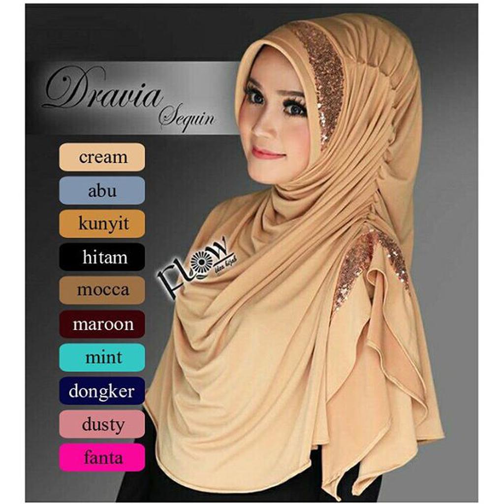 Bergo Instan Sequeen Dravia / Gamis Syari / Jilbab Hijab / Jilbab Instan / Pashmina Instan / Grosir