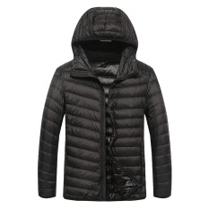 Jaket Hangat Bertopi Super Tipis Pria (Hitam) (Hitam)