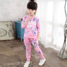 Besar Korea Fashion Style Katun Model Musim Semi Dan Musim Gugur Anak-anak Gadis Set (Merah muda)