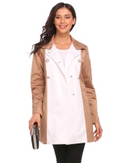 Kualitas Terbaik ASTAR Wanita Belok Down Kerah Ganda-Bagian Dada Patchwork Kasual Trench Mantel dengan Sabuk (Khaki)-Internasional