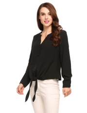 Best Quality Goodshopping Women Long Sleeve V-Neck Solid Tie Hem Button Down Shirts