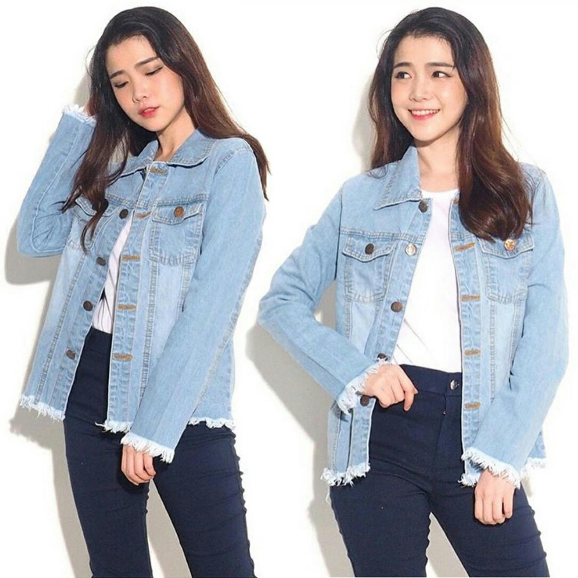 [BEST SELLER] UC Jaket Denim Oversize / Jacket Jeans Wanita Premium / Bomber Parka (loech ingefr) VC - BIRU MUDA