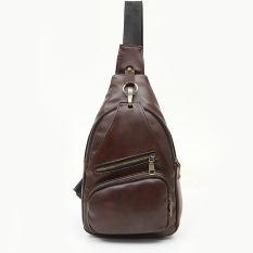 Terbaik Tas Retro Fashion Impor Cowo Gaya Korea Slempang Kulit Gadget Bag-Coklat Tua