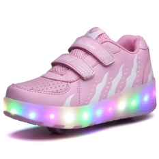 Bevoker Unisex Kids LED Roda Roller Skate Sepatu Retractable Outdoor Sport Berkedip Sneaker untuk Girls Boys (2 Roda) -Intl