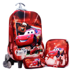 BGC Disney Cars Red Koper Set Troley T + Lunch Box + Kotak Pensil 3D Timbul Import Hard Cover Tas Anak Sekolah