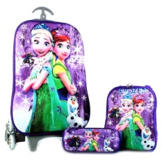 BGC Disney Frozen Fever Elsa Purple Snow Anna Koper Set Troley T + Lunch Box + Kotak Pensil 3D Hard Cover Tas Anak Sekolah