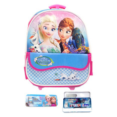 Rp 225.999. BGC Disney Frozen Fever Troley T Elsa Anna Kantung Depan Tas Anak Sekolah TK + Kotak Pensil + Alat Tulis - Biru-PinkIDR225999