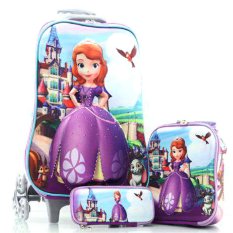 BGC Disney Sophia Frozen Friends Koper Set Troley T + Lunch Box + Kotak Pensil 3D Timbul Hard Cover Tas Anak Sekolah - Ungu